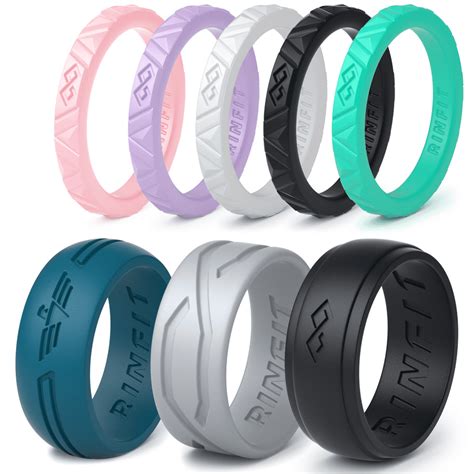 Rinfit - 8 pack Silicone Wedding Rings | 5 Silicone Wedding Bands for Women and 3 Silicone rings ...