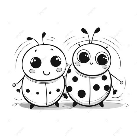 Cute Black And White Ladybugs, Basic Simple Cute Cartoon Ladybugs Outline, Isolated On White ...