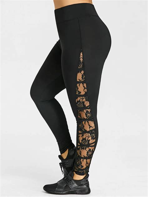 Wipalo High Elastic Waist Leggings Women Sexy Criss Cross Plus Size Lace Panel Leggings Female ...