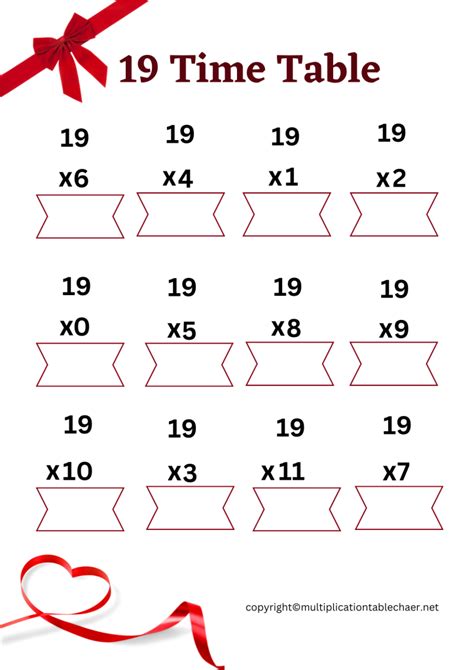 19 Times Table Worksheet [19 Multiplication Table] Free PDF