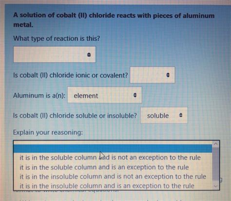 Solved A solution of cobalt (II) chloride reacts with pieces | Chegg.com