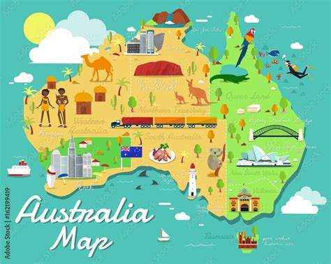 Australia map with colorful landmarks illustration design Stock Vector ...