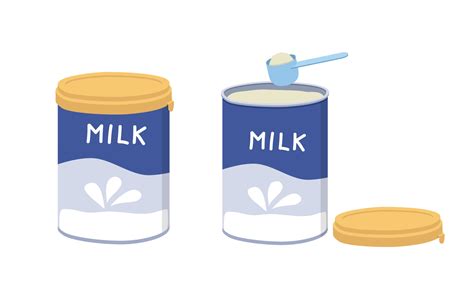 Set of opened and closed baby milk powder clipart. Simple powder milk in aluminium can full blue ...