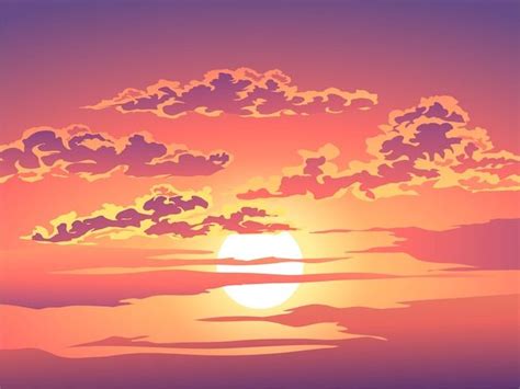 Premium Vector | Cloudy sunset sky illustration | Drawing sunset ...