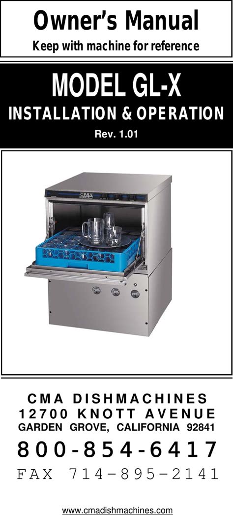 Cma Dishmachines Gl X Users Manual 180UC Svc & Parts Rev 1.03 050201