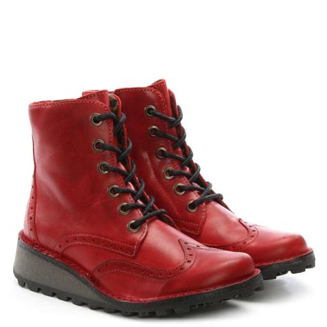 Fly London Marl Red Leather Low Wedge Lace Up Ankle Boots - Lyst