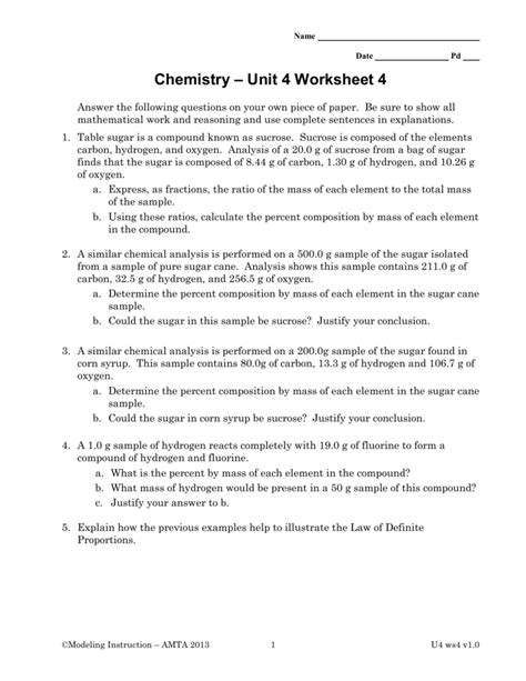 Law Of Definite And Multiple Proportions Worksheet Answers - Free Printable