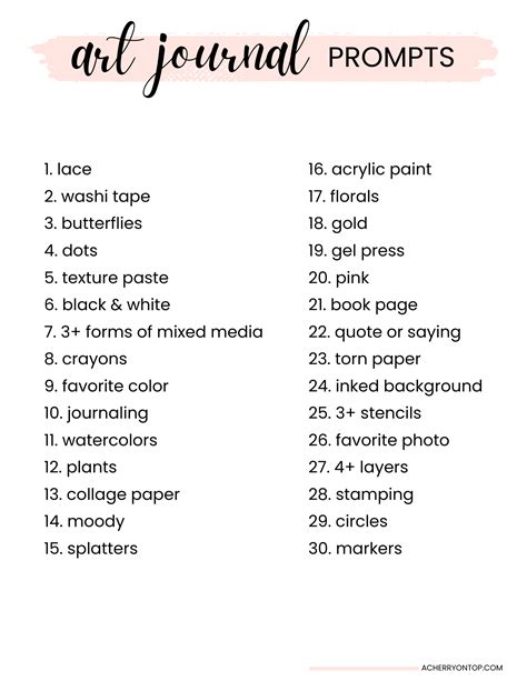 30 Art Journal Prompts - Free Printable: A Cherry On Top