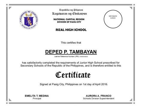 Deped Diploma Sample Wordings - Yahoo Image Search Results | Certificate of completion template ...