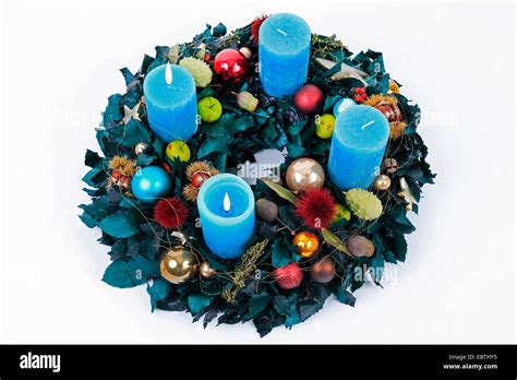 colourful Advent wreath with blue candles Stock Photo - Alamy