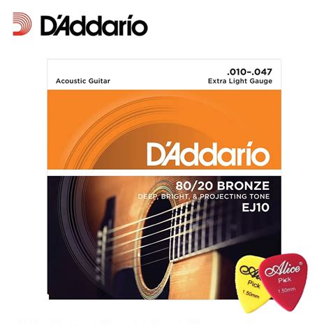 D'Addario EJ10 80/20 Bronze Acoustic Guitar Strings, Extra Light Gauge, 010 047 Daddario Guitar ...