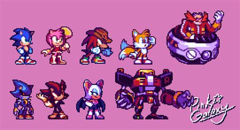 Sonic the Hedgehog and Other Characters in Pixel Art