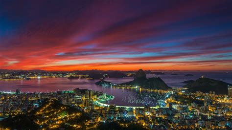 Rio De Janeiro Niterói City Park Sunset Eclipse Red Sky Orange Sun Dark Clouds Reflection In The ...