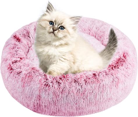 HAWSON Fluffy Plush Thick Cat Bed, Soft Cozy Round Medium Small Dog Bed ...