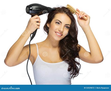 Young Healthy Girl with Hair Dryer Stock Photo - Image of ethnicity, glamour: 53529872