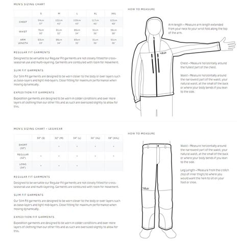 Rab Clothing Size Charts - Coastal Sports