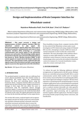 Design and Implementation of Brain Computer Interface for Wheelchair control | PDF