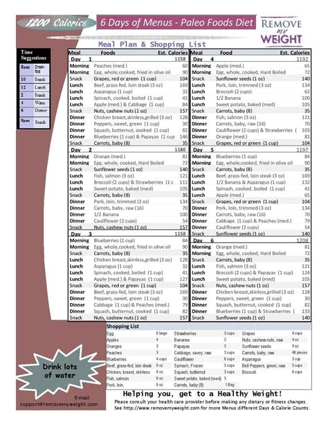 1000 Calorie Meal Plan Printable