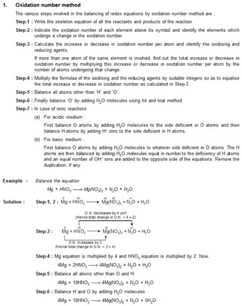 55.Describe balancing of redox reactions by oxidation no method