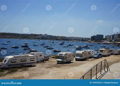 The Beach of Qawra City in Malta. Qawra, St Paul`s Bay, Malta Editorial Photo - Image of holiday ...