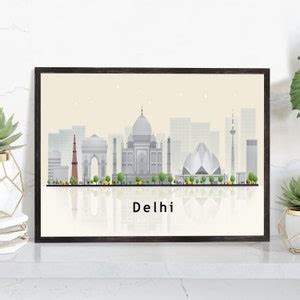 DELHI INDIA Illustration Skyline Poster, Modern Skyline Cityscape ...