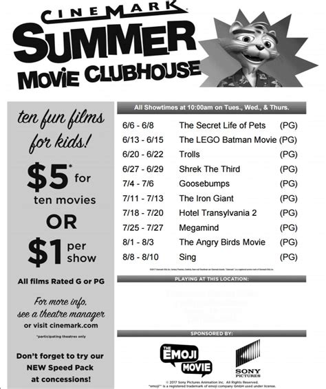 Cinemark Summer Movie Clubhouse Schedule • The Simple Parent