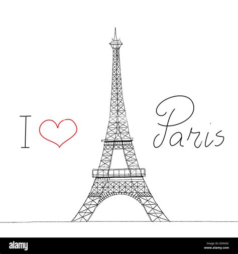 I Love Paris Eiffel Tower Sketch Illustration Stock Photo - Alamy