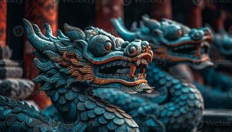 Ancient Chinese dragon sculpture decorates famous Beijing monument, ornate decoration generated ...