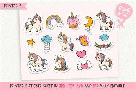 Unicorn SVG, Unicorn Printable Stickers (1269812)