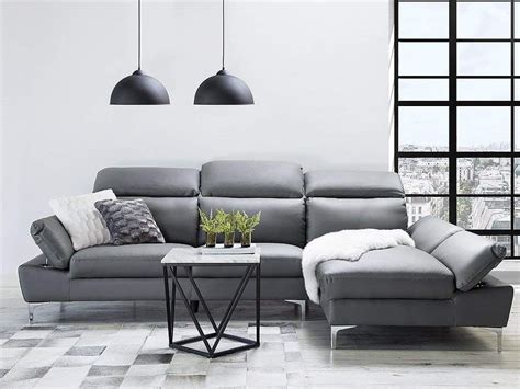 Left Hand Corner Sofa Leather Grey FARILA: Beliani: Amazon.co.uk: Kitchen & Home | Blue living ...