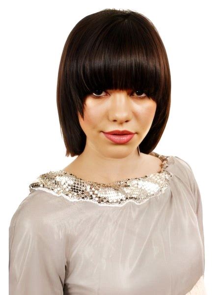 Futuristic hairstyle with a heavy visor fringe