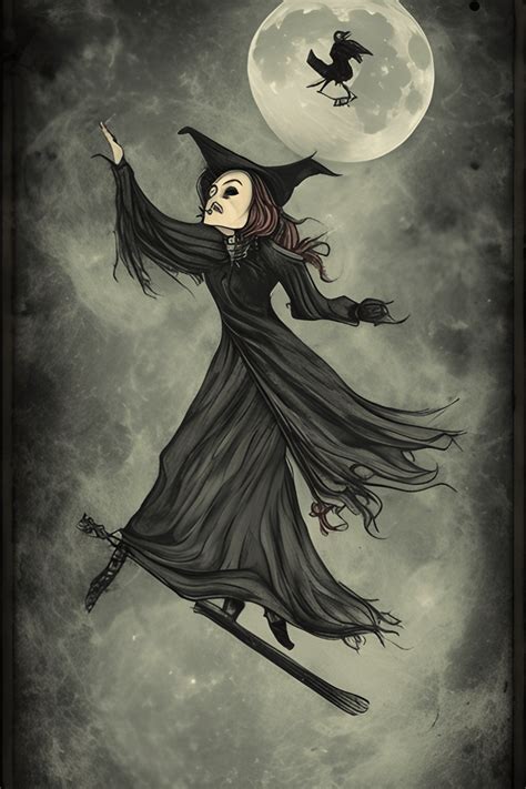 A Witch Flying Across the Moon on Her Broomstick · Creative Fabrica