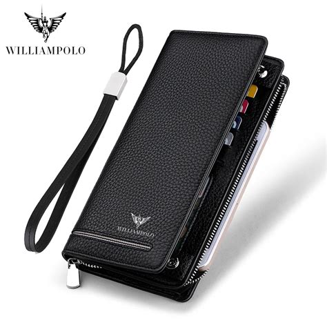 WILLIAMPOLO Genuine Leather Luxury Brand Men Wallets Long Men Purse ...