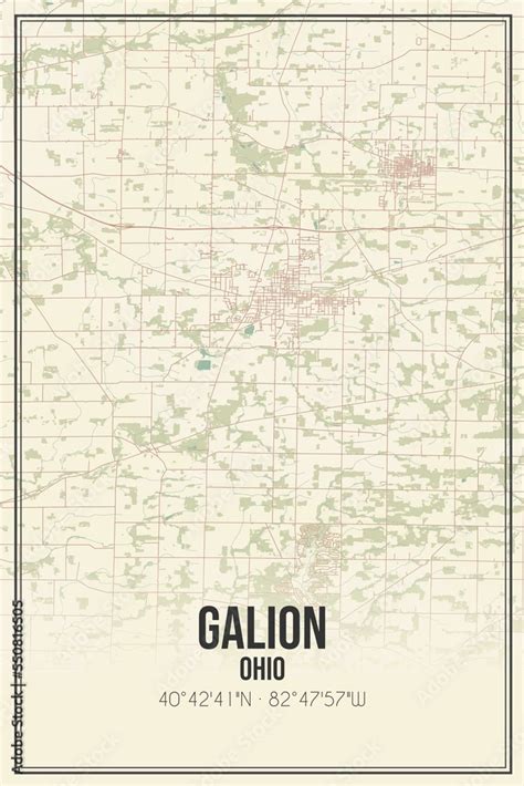 Retro US city map of Galion, Ohio. Vintage street map. Stock ...