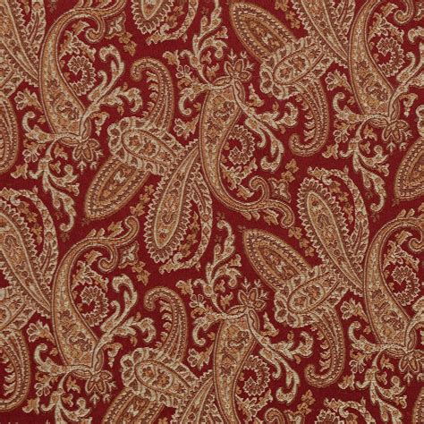 Garnet Gold and Red Paisley Damask Upholstery Fabric