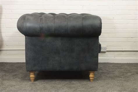 Bespoke Grey Leather Chesterfield Armchair Sale - Only £600