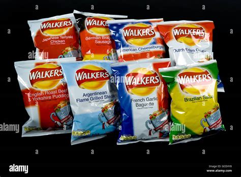 General view of a packets of Walkers crisps, the new flavours for the ...