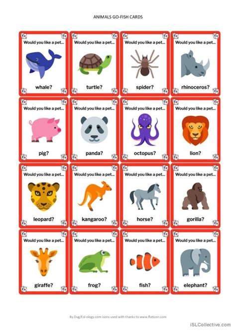 Animals Go Fish Cards: English ESL worksheets pdf & doc