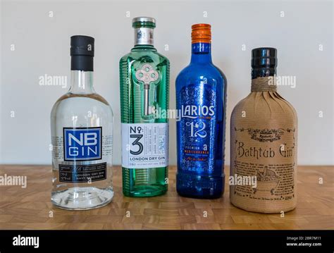 Variety of gin brand bottles, North Berwick gin, No 3 London dry gin, Larios premium and ...