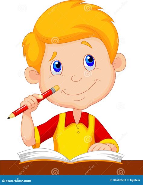 Little Boy Cartoon Studying Stock Vector - Image: 34606533