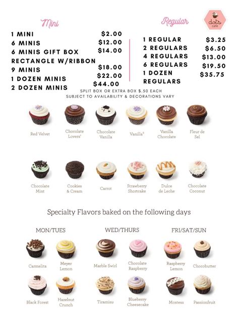 Cupcake Menu | Dots Cafe & Bakery