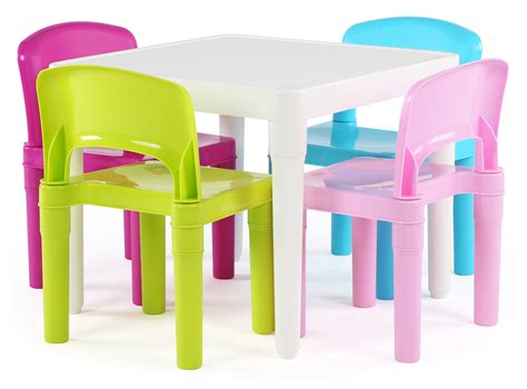 Tot Tutors Kids Plastic Table and 4 Chairs Set, Bright Colors