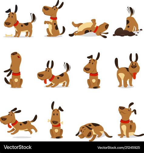 Cartoon dog set dogs tricks and action digging Vector Image