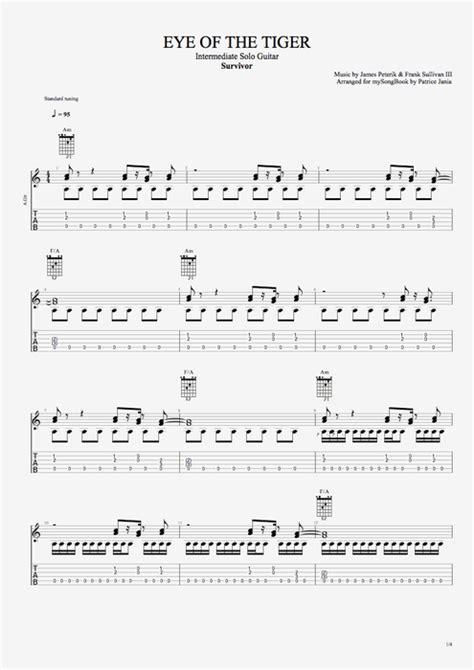 Eye of the Tiger by Survivor - Intermediate Solo Guitar Guitar Pro Tab | mySongBook.com