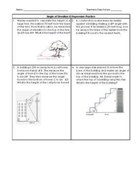 Angle of Depression & Elevation Worksheet by MyersEducates | TpT