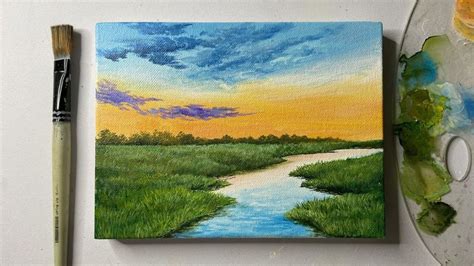 Peaceful Sunset landscape painting/ acrylic painting for beginners /#52 ...