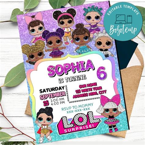 Lol dolls Birthday Invitation Customizable Template DIY | Bobotemp