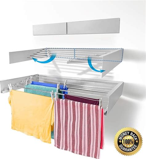 Step-Up Wall Mounted Laundry Drying Rack Collapsible - Clothes Drying Rack Folding Indoor or ...