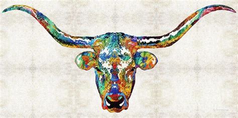 Longhorn Cow Art PRINT From Painting Primary Colors Cattle | Etsy