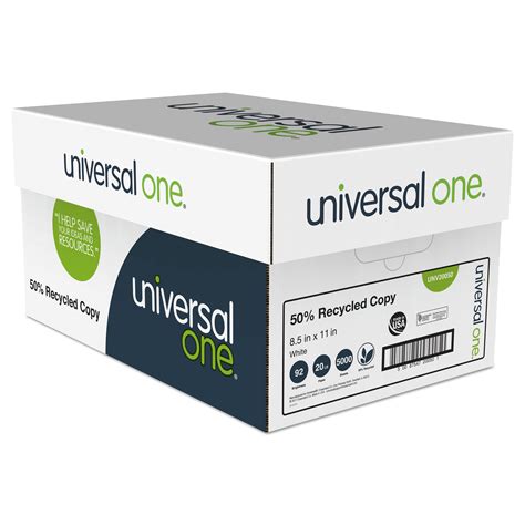 Universal 50% Recycled Copy Paper, 92 Bright, 20lb, 8.5 x 11, White, 500 Sheets/Ream, 10 Reams ...